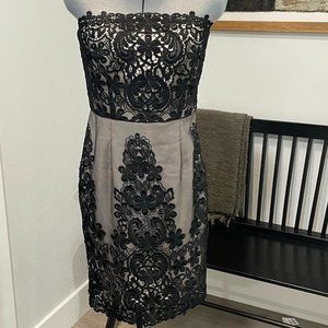 Silver Strapless Gown with Black Lace Overlay